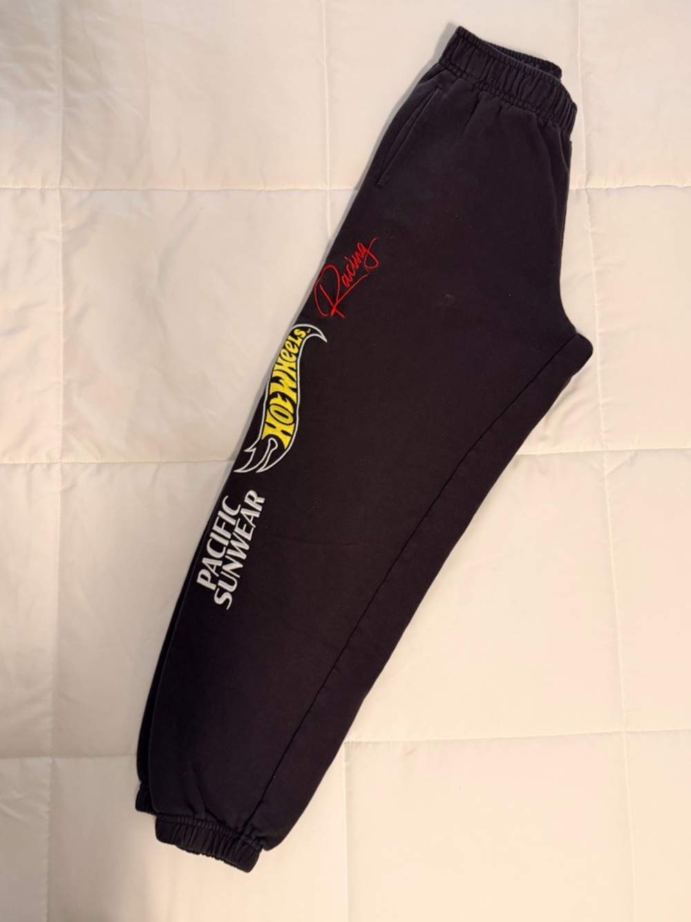 PacSun Black Track Joggers with Yellow and Red Graphics